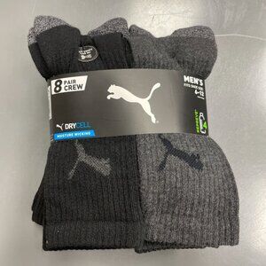 NEW 8 Pair Puma Men's Size 6-12 Crew Socks Drycell Moisture Wicking